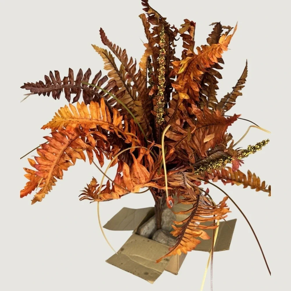 Hobby Lobby Set of 3 Orange Boston Fern Berry Bush Fall Autumn Faux Floral NEW